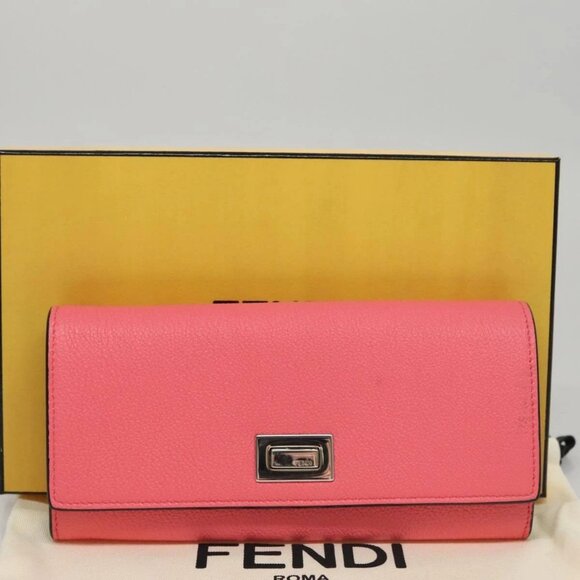 FENDI Peek A Boo Long Wallet Leather Pink 8M0427 - Picture 11 of 16